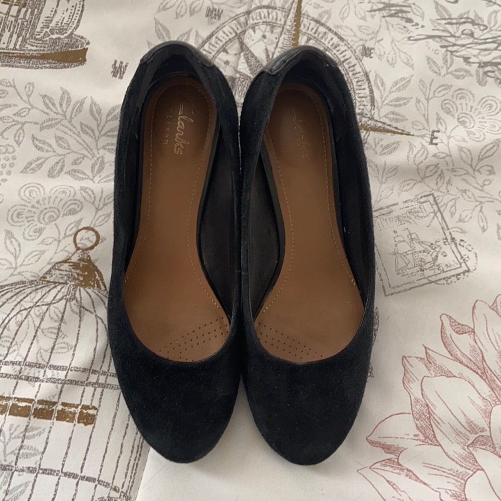 Clarks Black Suede Heels